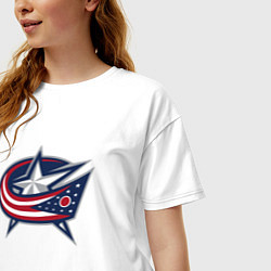 Футболка оверсайз женская Columbus blue jackets - hockey team - emblem, цвет: белый — фото 2