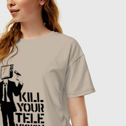 Футболка оверсайз женская Убей свой телевизор, цвет: миндальный — фото 2
