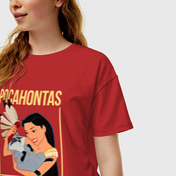 Футболка оверсайз женская Покахонтас с енотом, цвет: красный — фото 2
