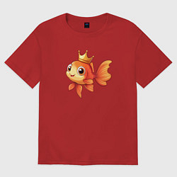 Футболка оверсайз женская Мультяшная золотая рыбка в короне, цвет: красный