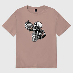 Женская футболка оверсайз Пивной скелетик