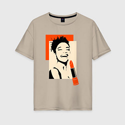 Женская футболка оверсайз Девушка с помадой в стиле поп-арт