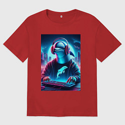 Женская футболка оверсайз Dolphin is esports player - ai art fantasy