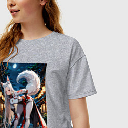 Футболка оверсайз женская Белоснежная лиса лунной ночью, цвет: меланж — фото 2
