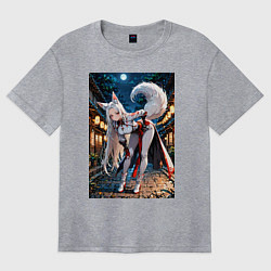 Футболка оверсайз женская Белоснежная лиса лунной ночью, цвет: меланж