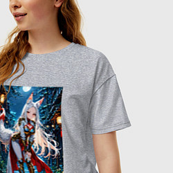 Футболка оверсайз женская Белоснежная лиса лунной ночью, цвет: меланж — фото 2