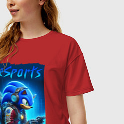 Футболка оверсайз женская Hedgehog Sonic is esports player - neon glow, цвет: красный — фото 2