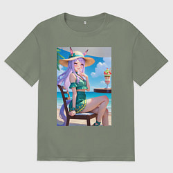 Футболка оверсайз женская Девушка-пони кушает мороженое, цвет: авокадо