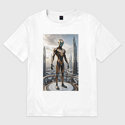 Женская футболка оверсайз Инопланетянин в городе будущего