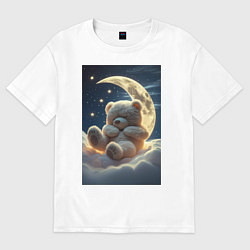 Футболка оверсайз женская Плюшевый мишка сидит на Луне, цвет: белый