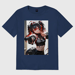 Футболка оверсайз женская Девушка-демон с пистолетом, цвет: тёмно-синий