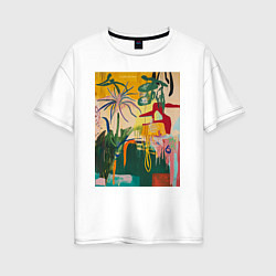 Женская футболка оверсайз Тропическая цветочная абстракция