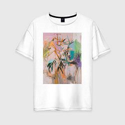Футболка оверсайз женская Пастельная тропическая абстракция, цвет: белый