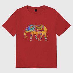 Футболка оверсайз женская Батик слон индийский, цвет: красный