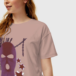 Футболка оверсайз женская Розовая гранж Y2K балаклава, цвет: пыльно-розовый — фото 2