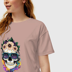 Футболка оверсайз женская The skull in flowers, цвет: пыльно-розовый — фото 2
