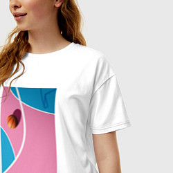 Футболка оверсайз женская Баскетбольная площадка сверху и мяч, цвет: белый — фото 2