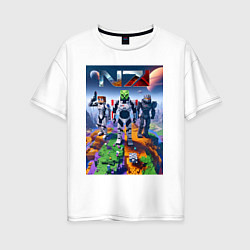 Женская футболка оверсайз Mass effect and Minecraft - ai art collaboration