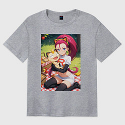 Футболка оверсайз женская Джесси и Мяут на пикнике, цвет: меланж