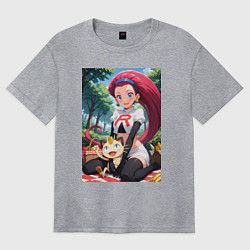 Футболка оверсайз женская Джесси и Мяут на пикнике, цвет: меланж