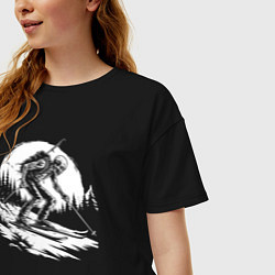 Футболка оверсайз женская Горнолыжник скелет, цвет: черный — фото 2