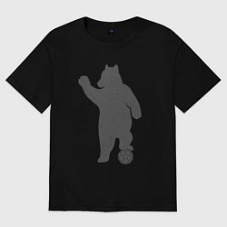 Футболка оверсайз женская Мишка футболист, цвет: черный