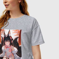 Футболка оверсайз женская Девушка-лиса сидит на веранде, цвет: меланж — фото 2