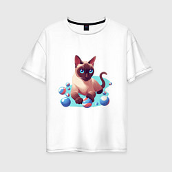 Футболка оверсайз женская Синеглазый кот, цвет: белый