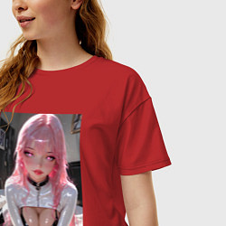 Футболка оверсайз женская Девушка с розовыми волосами в откровенном наряде, цвет: красный — фото 2