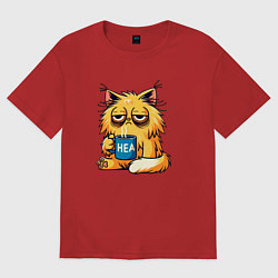 Женская футболка оверсайз Уставший невыспавшийся кот