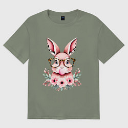 Футболка оверсайз женская Розовая зайка с бубльгумом, цвет: авокадо