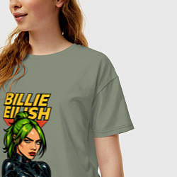 Футболка оверсайз женская Билли Айлиш в стиле комикса, цвет: авокадо — фото 2