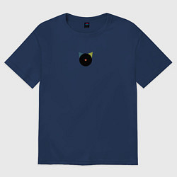 Женская футболка оверсайз Кот черный с носом сердечком - минимализм