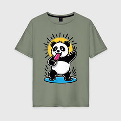 Женская футболка оверсайз Панда с мороженым в стиле комикса