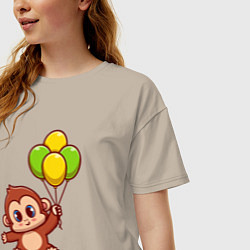 Футболка оверсайз женская Обезьянка с шариками, цвет: миндальный — фото 2