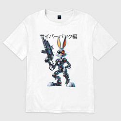 Женская футболка оверсайз Киборг Багз Банни с оружием - нейроарт фантазия