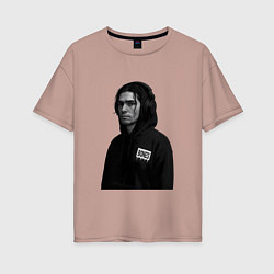 Женская футболка оверсайз Bones в капюшоне с наушниками