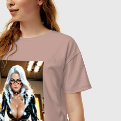 Футболка оверсайз женская Черная кошка в комнате, цвет: пыльно-розовый — фото 2