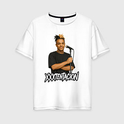 Футболка оверсайз женская XXXTentacion довольный у микрофона, цвет: белый
