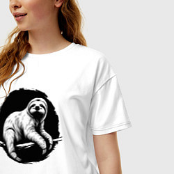 Футболка оверсайз женская Ленивец в круге, цвет: белый — фото 2