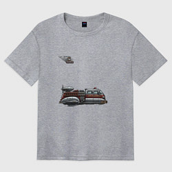 Женская футболка оверсайз Летающая пожарная машина ретрофутуризм