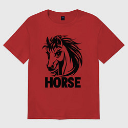 Футболка оверсайз женская Динамичный черный конь, цвет: красный