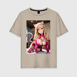 Футболка оверсайз женская Марин Китагава в наряде гламурной кошечки, цвет: миндальный