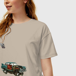 Футболка оверсайз женская Летающий автомобиль, ретроутуризм, цвет: миндальный — фото 2