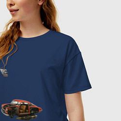 Футболка оверсайз женская Летающая машина, ретрофутуризм, цвет: тёмно-синий — фото 2
