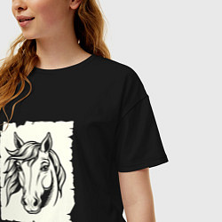 Футболка оверсайз женская Лошадь на ветру, цвет: черный — фото 2