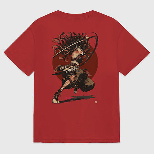 Женская футболка оверсайз Ярость девушки самурая / Красный – фото 2
