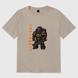 Футболка оверсайз женская Космический десантник с оранжевыми вставками, цвет: миндальный