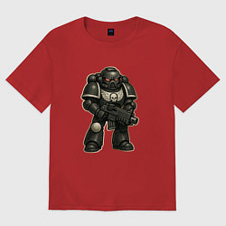 Футболка оверсайз женская Космодесантник в темной броне, цвет: красный