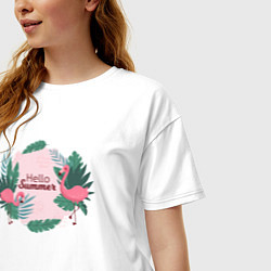 Футболка оверсайз женская Фламинго с надписью привет лето, цвет: белый — фото 2